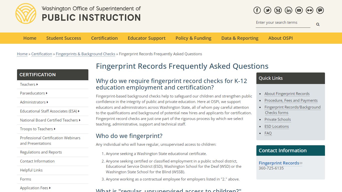 Fingerprint Records Frequently Asked Questions | OSPI - k12.wa.us